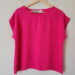 Vintage Barbie Pink Silk Boxy Short Sleeve Blouse Top Size Medium